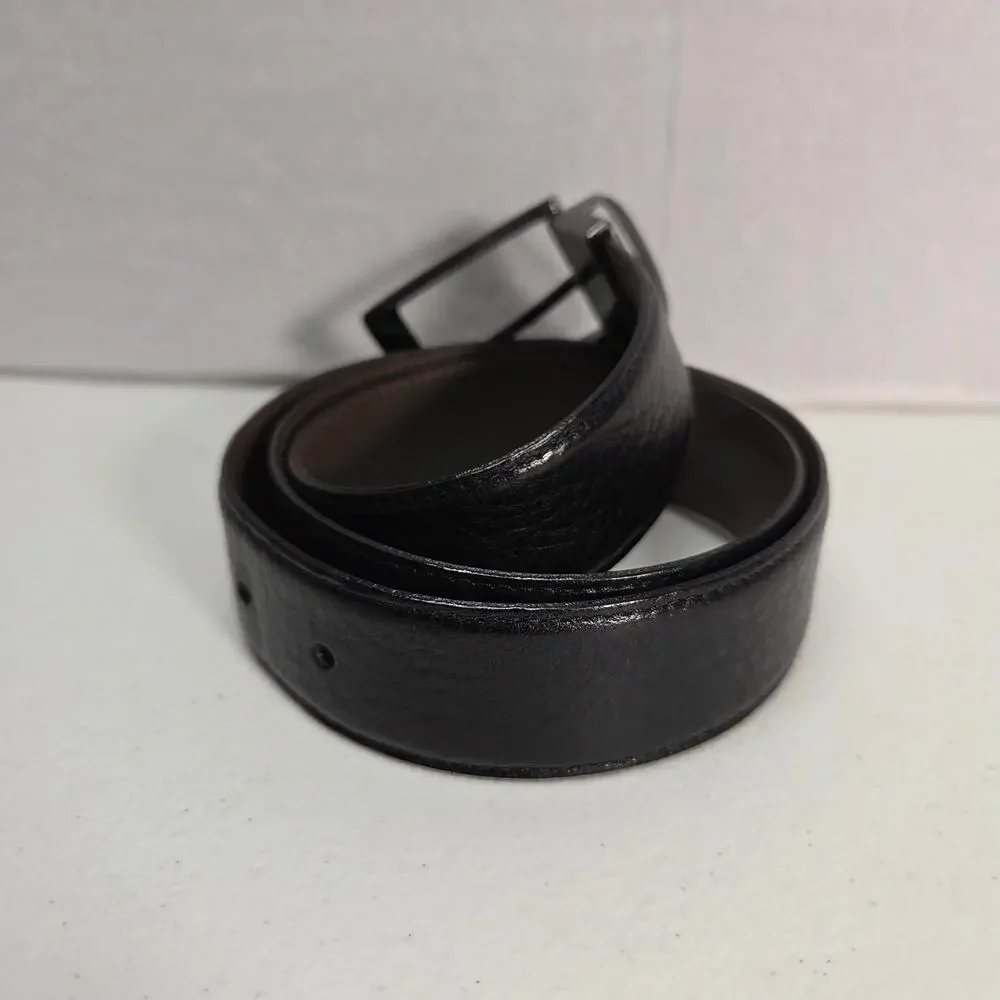 Black Leather Dress Belt Silver Square Buckle Mens Classic Business Formal NWOT